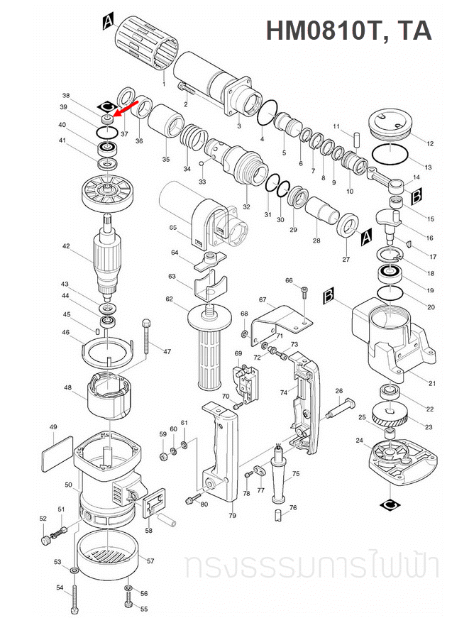 ซีล สกัดไฟฟ้า Makita-มากีต้า HM0810 [#37], HM0810T, TA [#38] Pn.331194-3 (แท้) ##