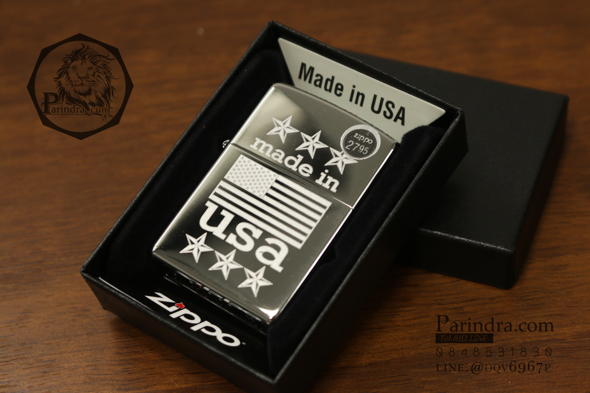 ไฟแช็คซิปโป้แท้ " Zippo 29430 Made in USA with Flag High Polish Chrome " แท้นำเข้า 100%