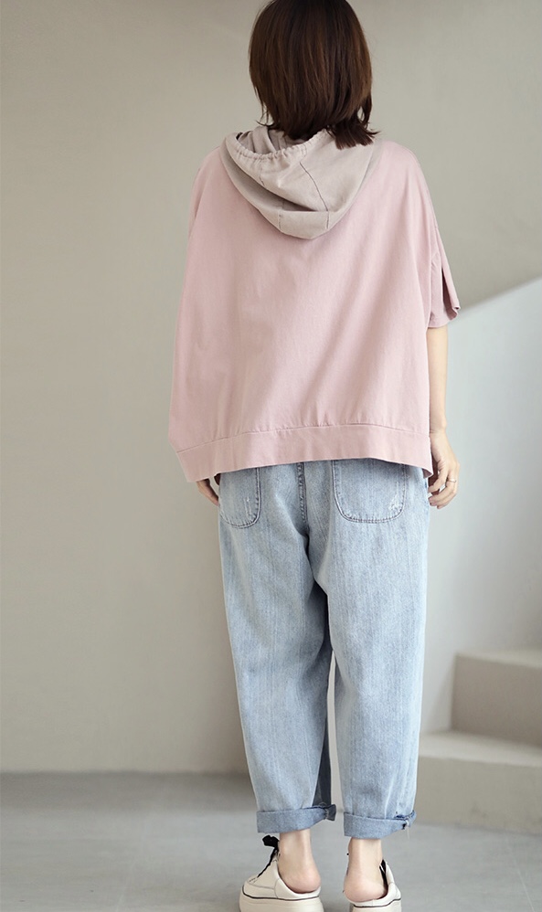 เสื้อยืดสกรีนลายแต่งฮู้ดผ้าฝ้าย