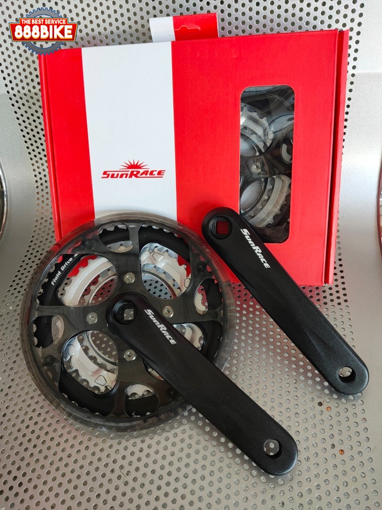 จานดูด 3 ชั้น ซันเรส Sunrace รุ่น M300 48-38-28T สีดำ ขายาว 175 มม. มีใบบังจาน