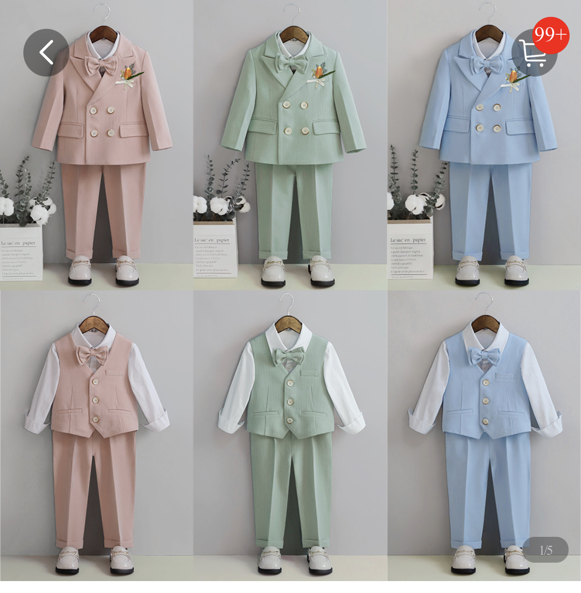 พร้อมเช่า ชุดสูทเด็กชาย สีเขียว กระดุมสองแถว ทอลายในเนื้อผ้า **พร้อมเช่าไซส์ 120, 150**