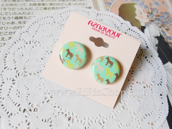 Aznavour ต่างหู ตุ้มหู เซลลูโลสม้าลาย ( Mint )