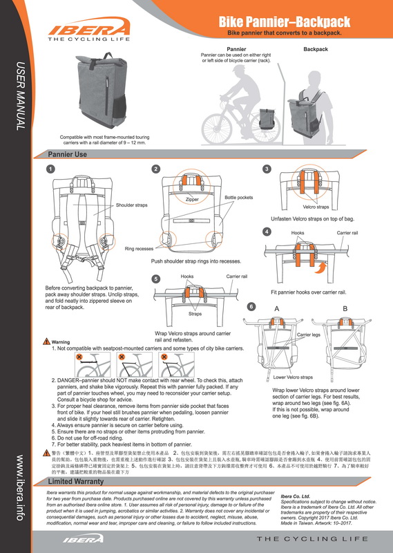 กระเป๋าแพนเนีย Bike Pannier–Backpack IB-SF3 (เทา-เงิน/น้ำเงิน/ดำ) สะพายหลังได้