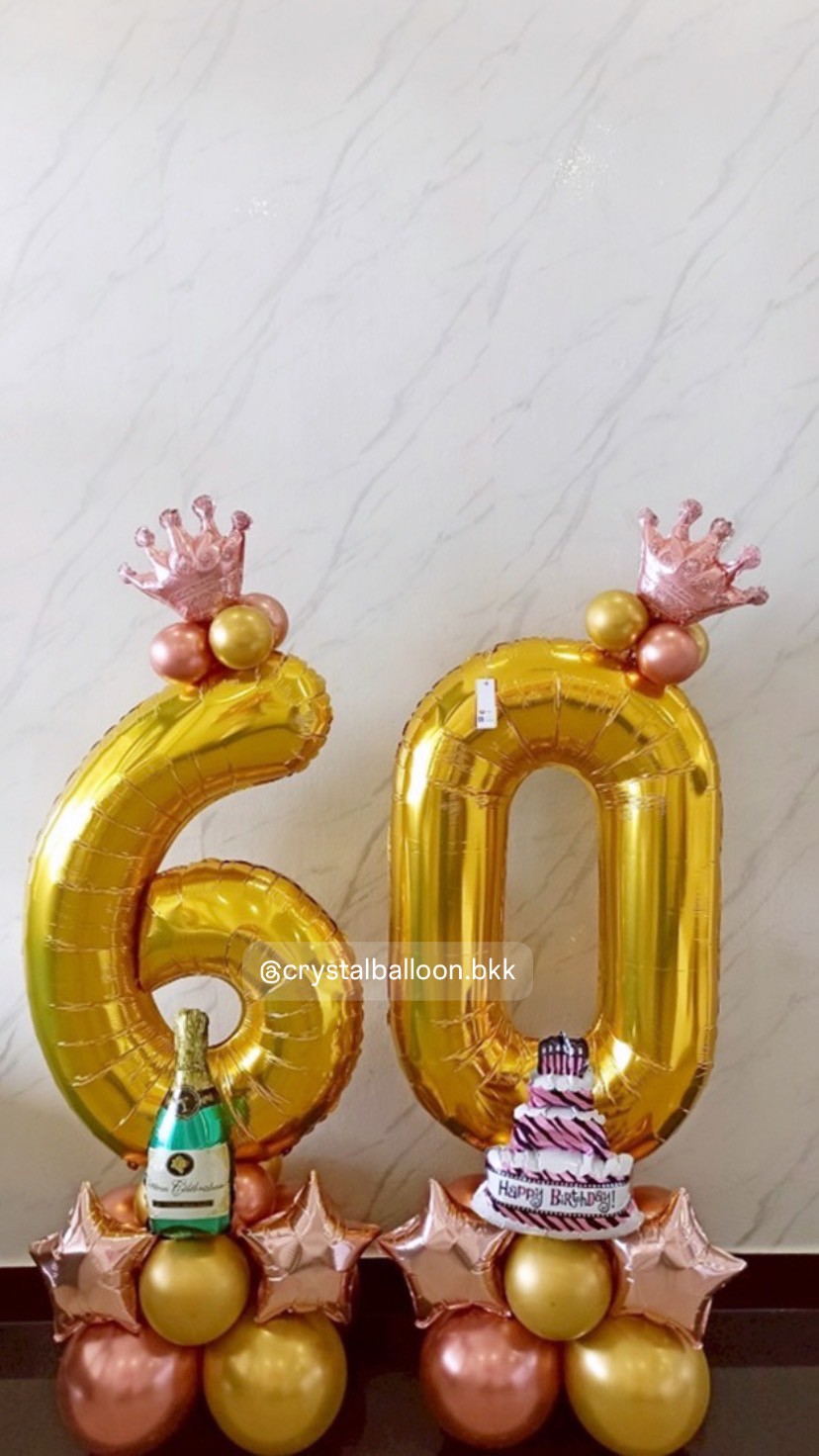 ลูกโป่งวันเกิด ฟอยล์ตัวเลข ขนาด 40" สีทอง 2 ชิ้น Theme ทอง - โรสโกล พร้อมตกแต่ง สามารถเปลี่ยนสีลูกโป่ง/เปลี่ยนสี-ฟอยล์ตัวอักษรได้