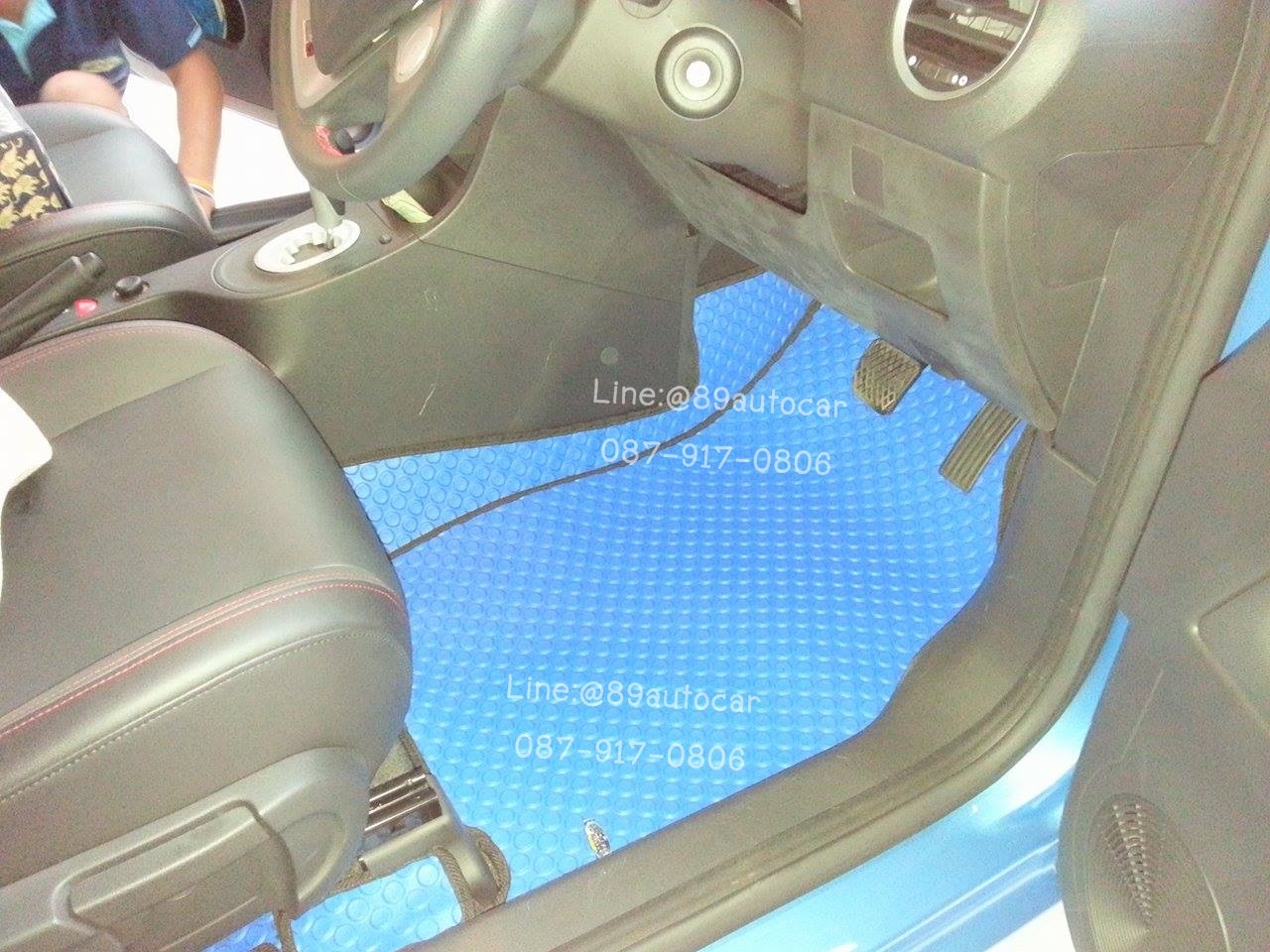 พรมรถยนต์สั่งตัด MG3 ลายกระดุมสีฟ้าขอบดำ + ท้าย + พับเบาะ