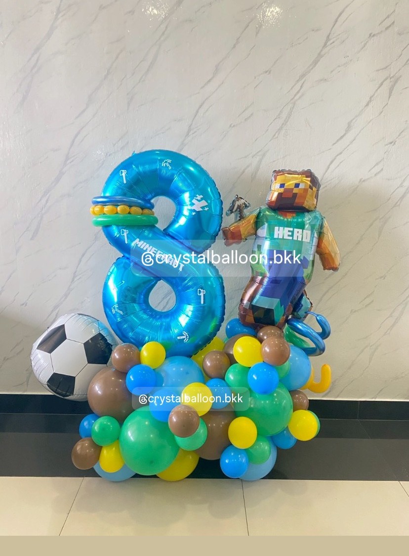 ลูกโป่ง วันเกิดเด็ก ฟอยล์ตัวเลข ขนาด 40" ตั้งฐาน 1 ชิ้น พร้อม ฟอยล์ฟุตบอล , ฟอยล์ไมน์คราฟต์ Theme Minecraft พร้อมตกแต่ง สามารถเปลี่ยนสีลูกโป่ง/เปลี่ยนสี-ฟอยล์ตัวเลข/เปลี่ยนฟอยล์ตกแต่งได้