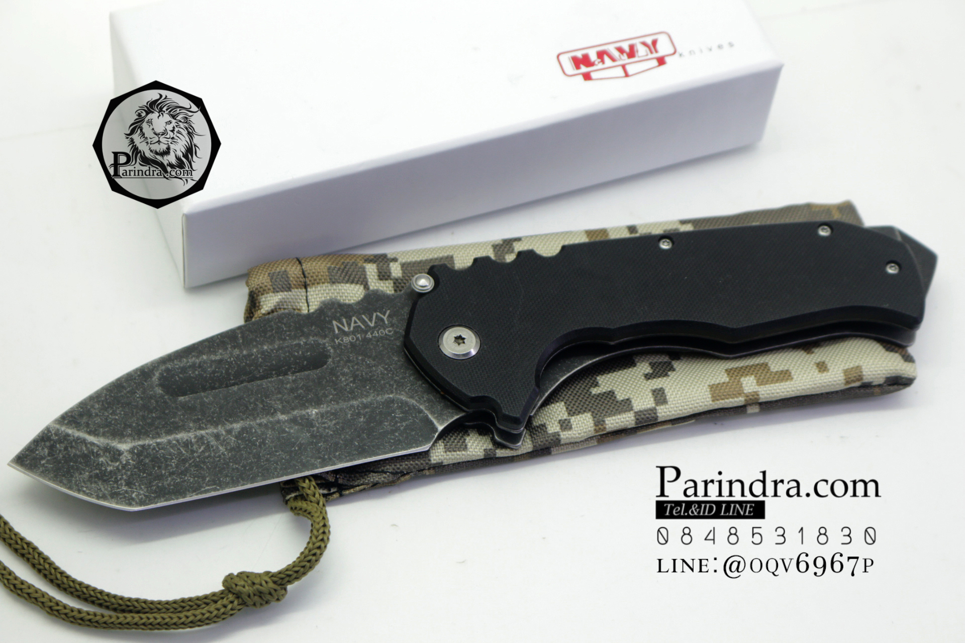 มีดพับ Navy รุ่น K801B สีดำ ใบสีดำ StoneWash ด้าม G10 ทรงสวย ของแท้ 100%