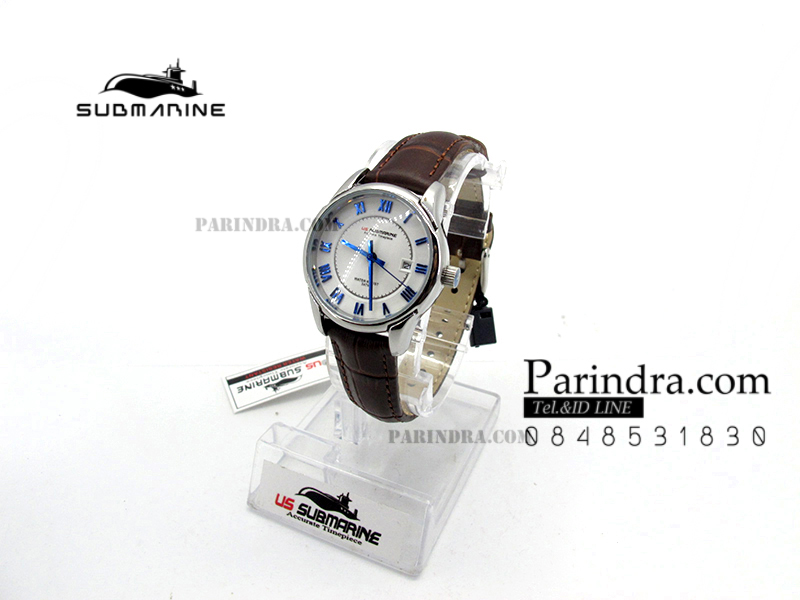 นาฬิกา US Submarine J118LD ของแท้ 100 % สายหนังน้ำตาลหน้าปัดขาว