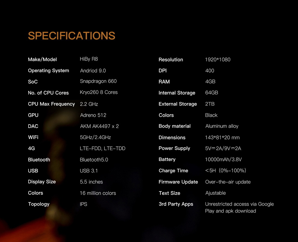 HiBy R8 Dap พกพา ชิป Dual AK4497 DAC รองรับ Hi-Res