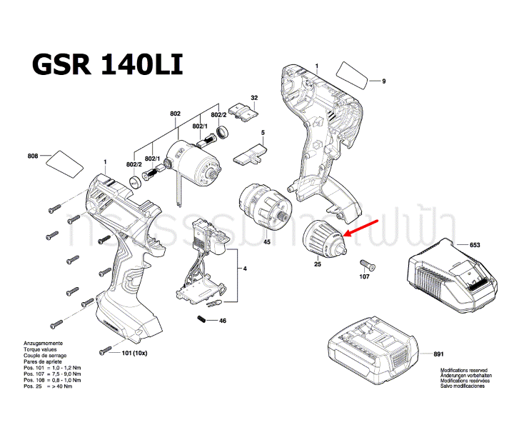 หัวจับดอกสว่าน สว่านไร้สาย Bosch บอช GSR 140-LI [#25] Pn.2609112190 (แท้)##