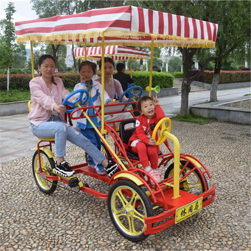 จักรยานหรรษา SURREY BIKE แบบ 2 คนปั่น+ 1 เก้าอี้เด็ก+ร่มกันแดด ปั่นพร้อมกัน หรรษาทั้งครอบครัว พร้อมได้ออกกำลังกาย