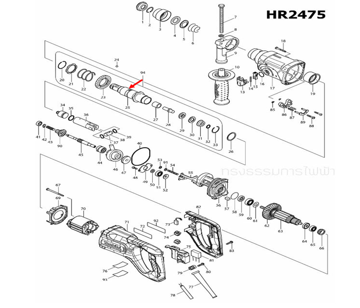 เพลา สว่านโรตารี่ Makita-มากีต้า HR2475 [#25] Pn.158574-6 (แท้) ##