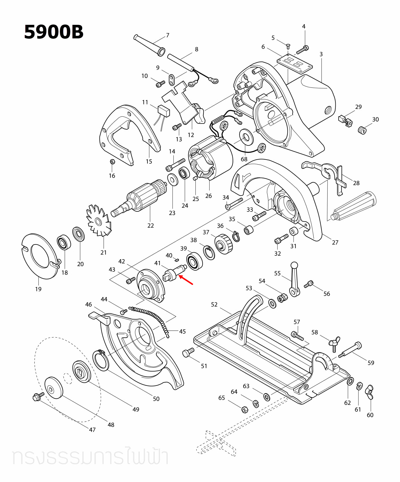 แกนเฟือง เลื่อยวงเดือน Makita มากีต้า 5900B [#41] Pn.325226-6 (แท้) ##