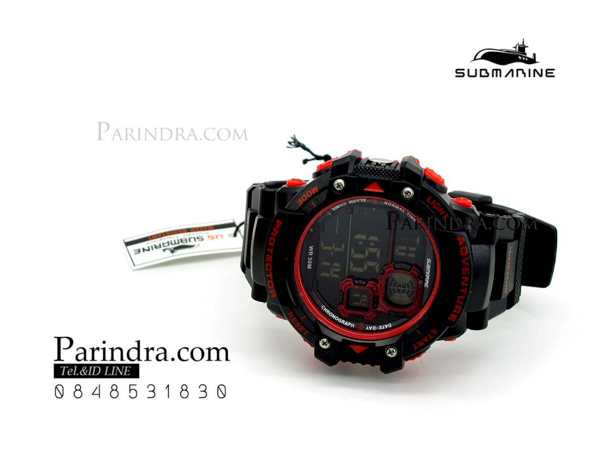 นาฬิกา US submarine TP1334M สีดำขอบแดง พื้นหลังดำ