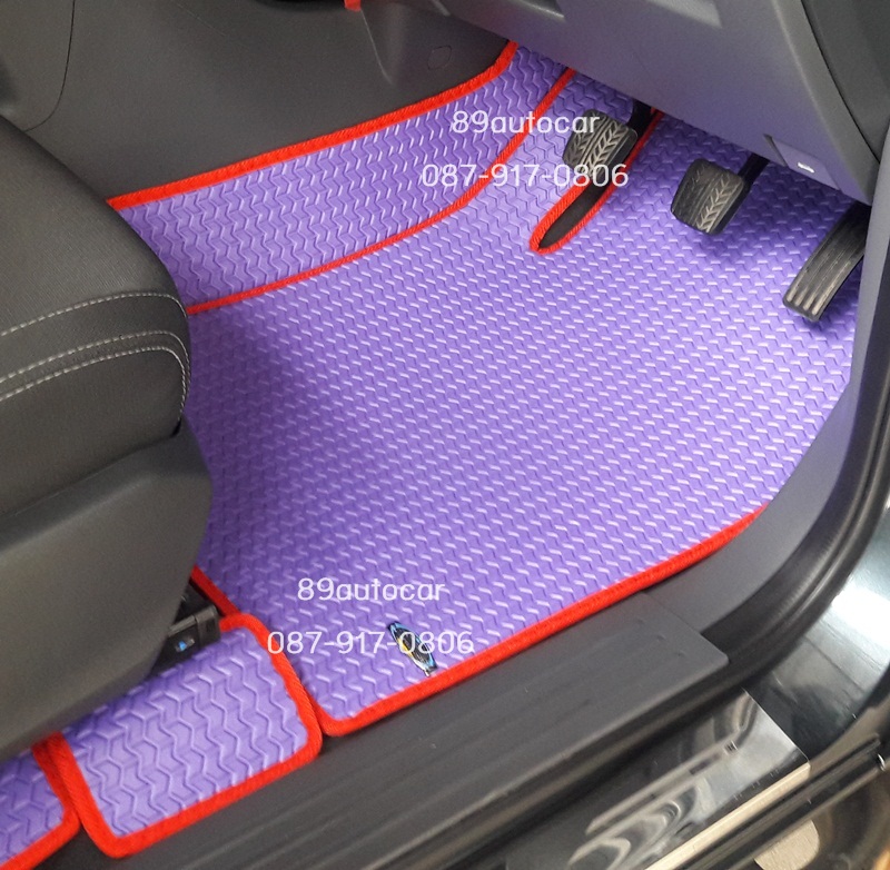 ผลิตและจำหน่ายพรมปูพื้นรถยนต์เข้ารูป Ford Ranger 4ประตู ลายธนูสีม่วงขอบแดง