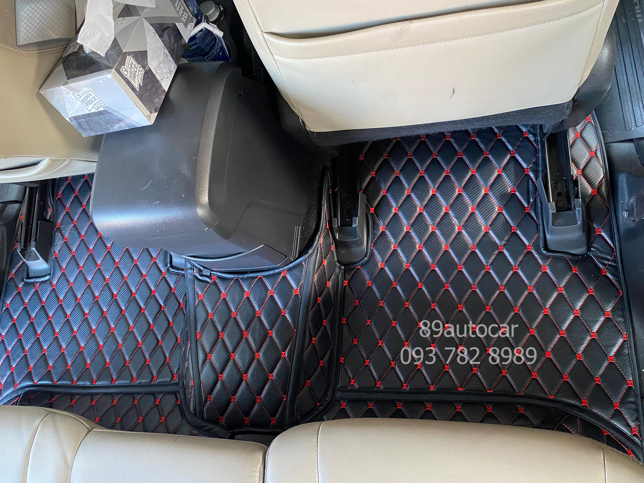 พรมรถยนต์ Isuzu Mu-X 2014 ปูพรม6D ลายเคฟล่า สีดำด้ายแดง