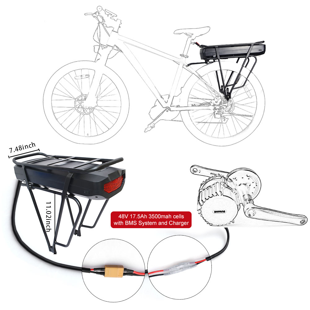 แบตเตอรี่จักรยานไฟฟ้า Varstrom 48V 17.5Ah แบบแร็คหลัง – มีพอร์ต USB ไฟท้ายในตัว พร้อม BMS 30A | รองรับมอเตอร์ 250W–1500W