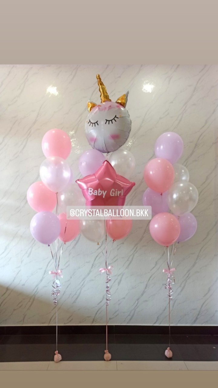ลูกโป่ง Welcome Baby Girl ช่อลูกโป่งฟอยล์หัว Unicorn ช่อ 7 ลูก 1 ช่อ พร้อม ช่อลูกโป่ง ช่อ 7 ลูก 2 ช่อ พร้อมตกแต่ง สามารถเปลี่ยนสีลูกโป่ง/เปลี่ยนข้อความ/เปลี่ยนสี-ฟอยล์ตกแต่งได้