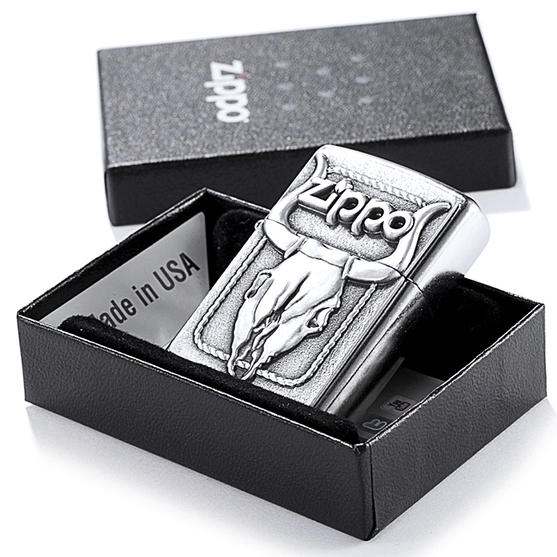 ไฟแช็ค Zippo แท้ หัวกระโหลกวัวกระทิง "Zippo 20286 Bull Skull Emblem Street Chrome " แท้นำเข้า 100%