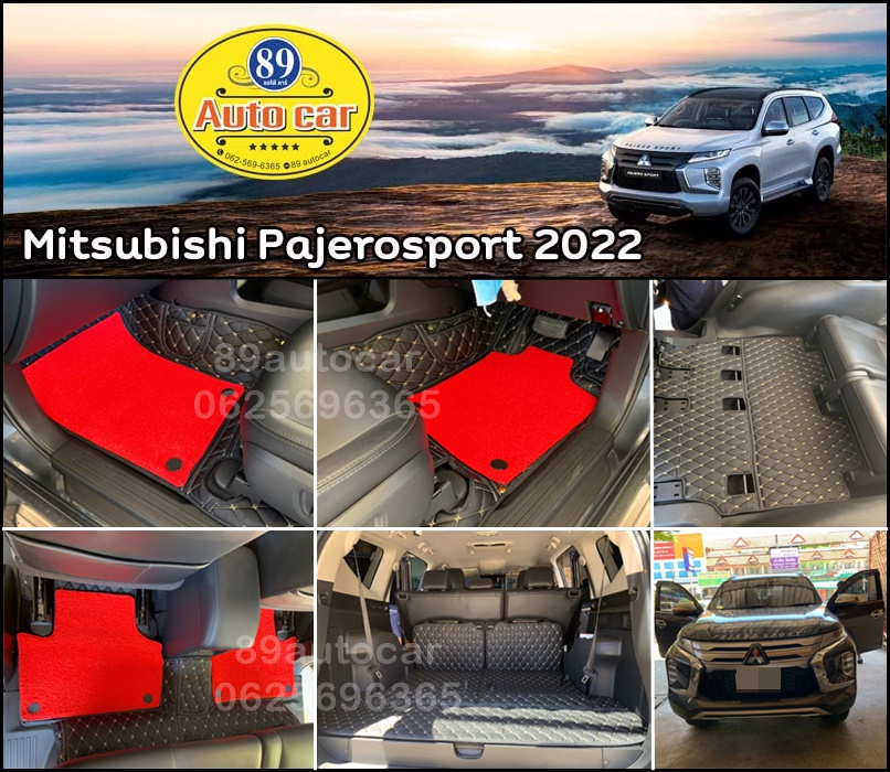 พรมปูพื้นรถยนต์ Mitsubishi Pajerosport 2022 ปูพรม7D สีดำด้ายทอง + ไวนิลสีแดง เข้ารูป
