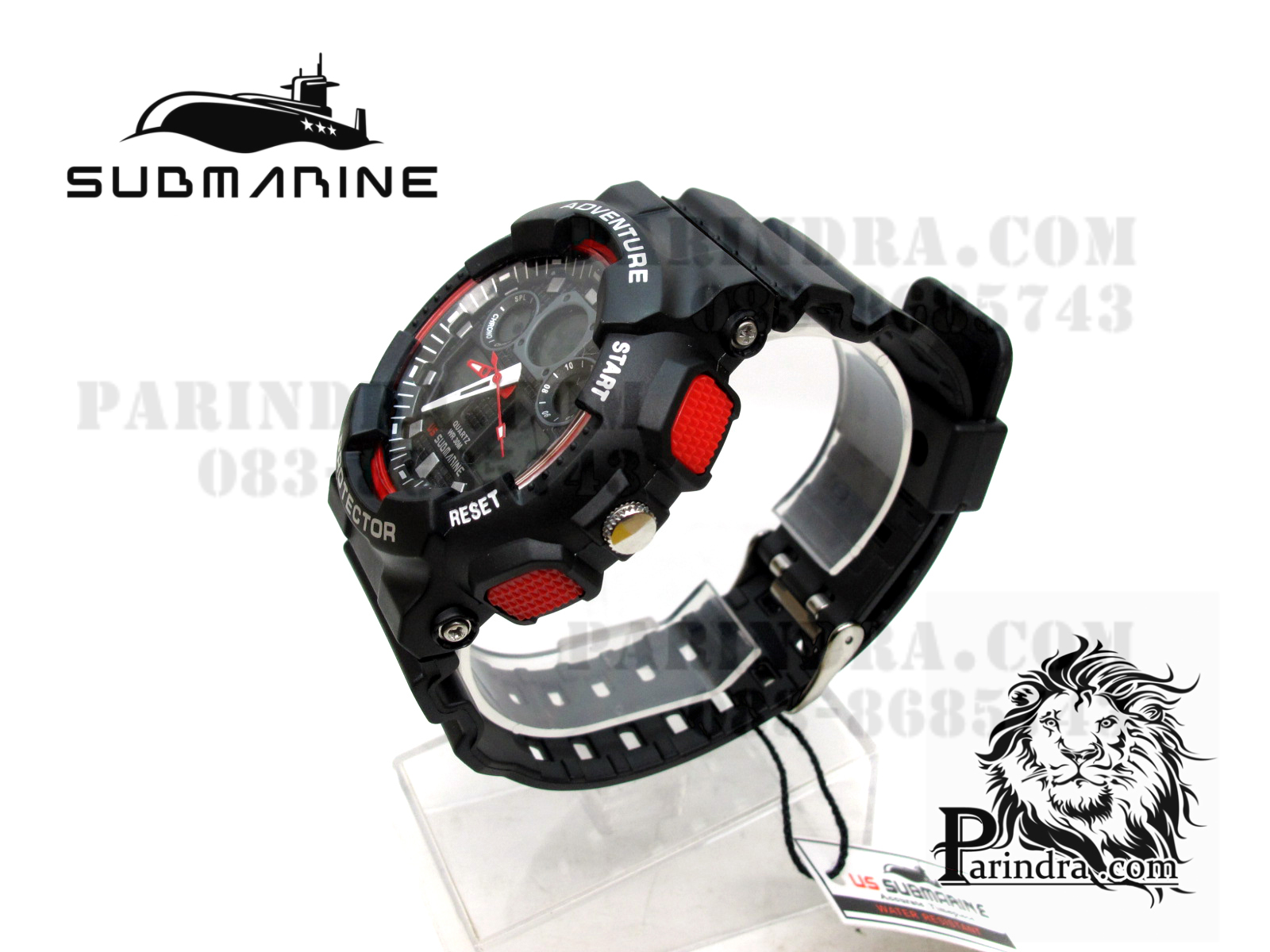 นาฬิกา US submarine Adventure Protector รุ่น TP3129M สีดำตัดแดงผิวด้าน พื้นหลังเทา