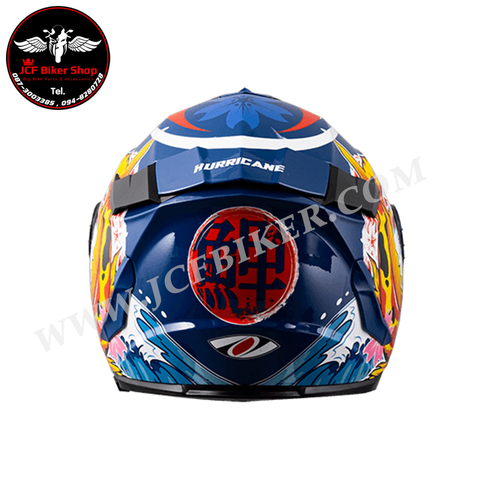 หมวกกันน็อคเต็มใบ หมวกกันน็อค Real Helmets รุ่น Hurricane Koi Sakura น้ำเงิน-แดง