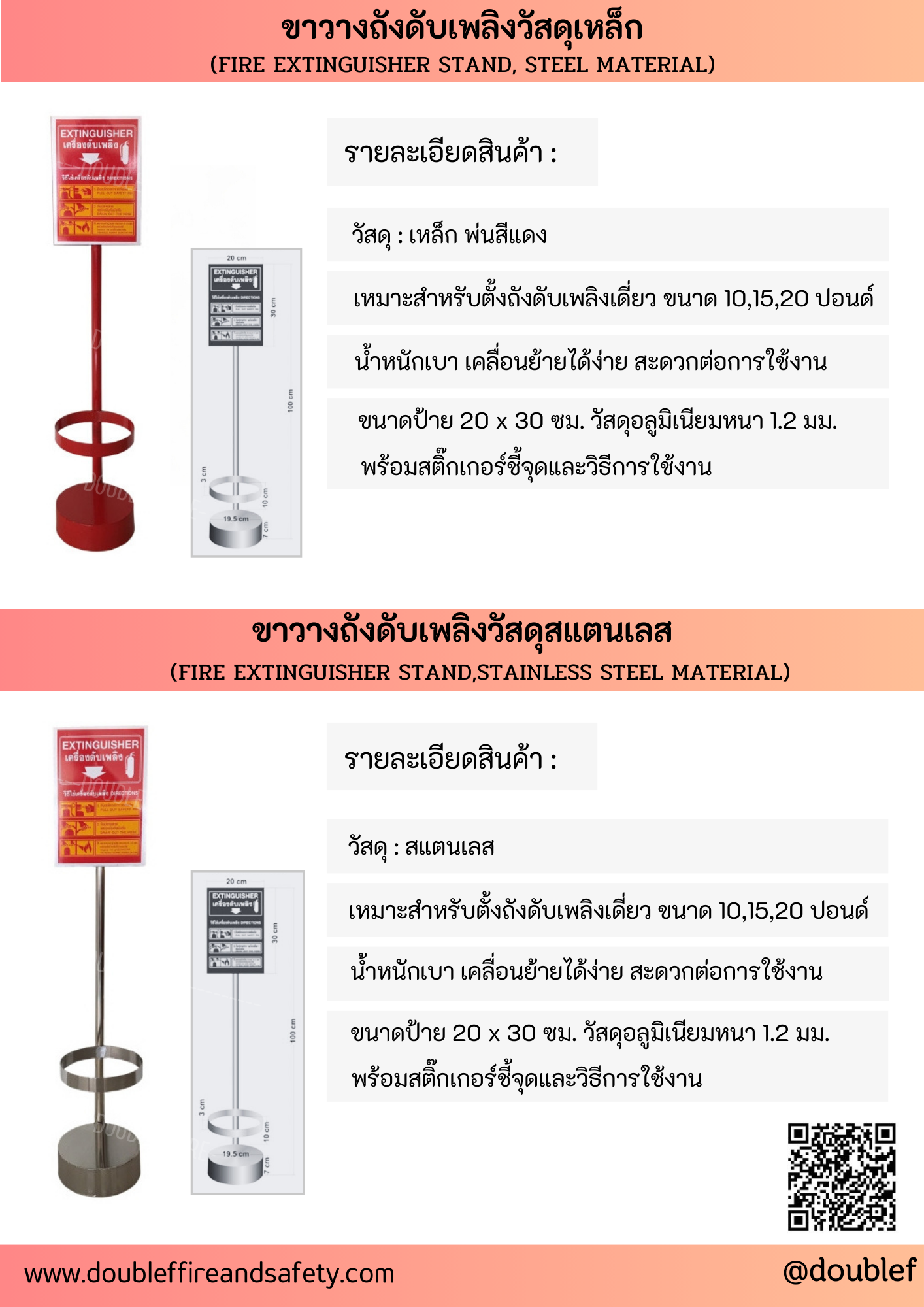 ที่วางถังดับเพลิงแบบเหล็ก พร้อมป้ายวิธีการใช้
