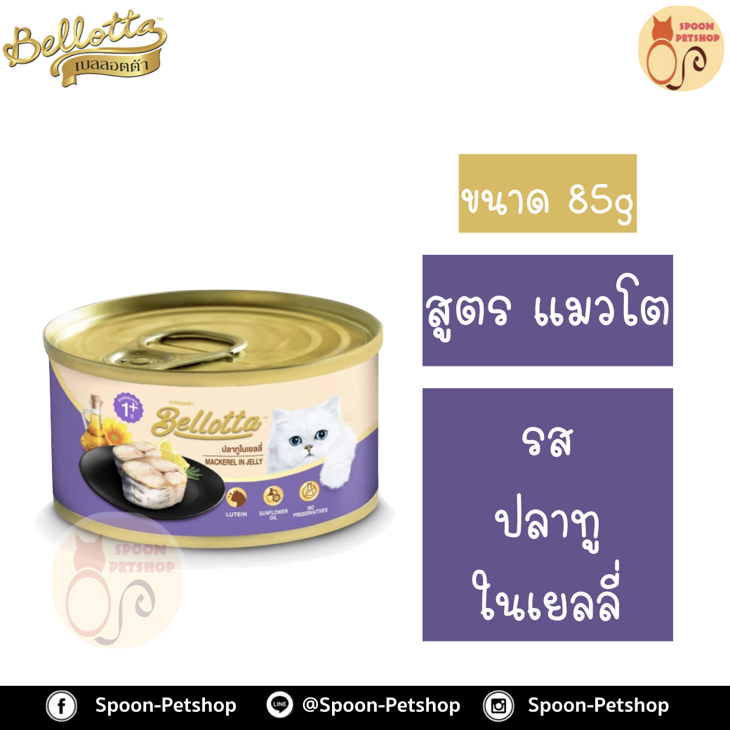 Bellotta Gatto Can อาหารเปียก เบลลอตต้า กัตโต้ แคน กระป๋อง สำหรับแมว รสปลาทูในเยลลี่ ขนาด 85 กรัม