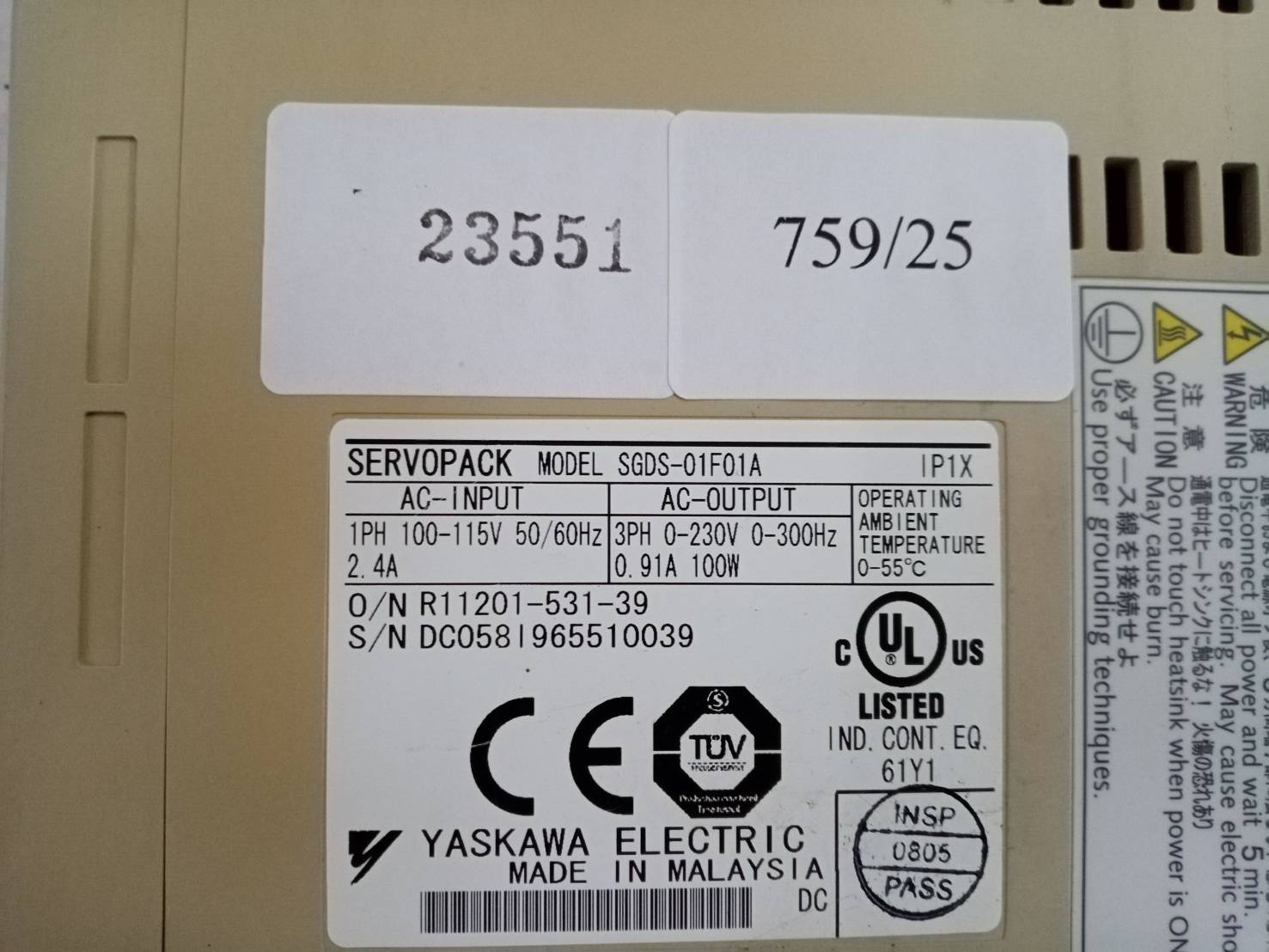 SGDS-01F01A SERVOPACK " YASKAWA "