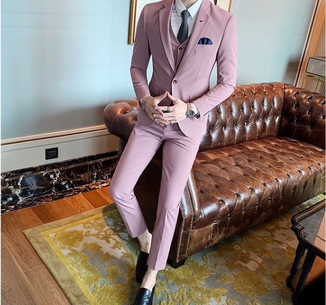 Pre-order ชุดสูทชาย เนื้อผ้าฟูเด้ง สีดำ (พร้อมเสื้อกั๊ก)