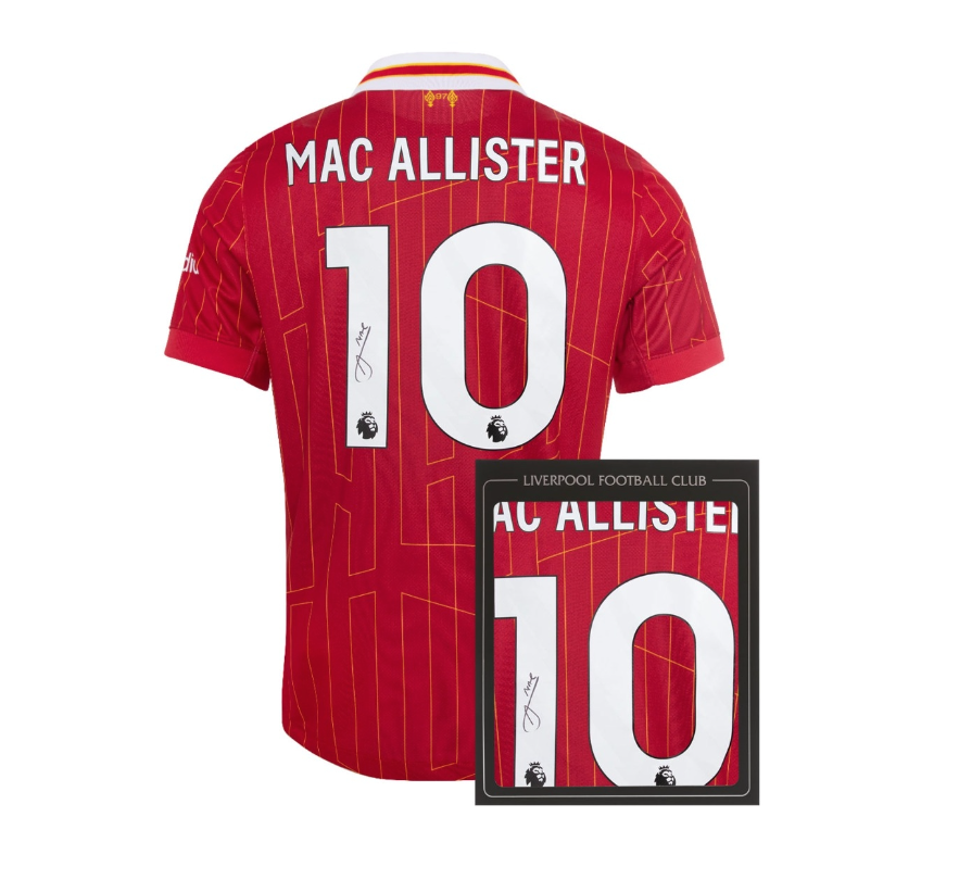 เสื้อลิเวอร์พูล 2024 2025 ลายเซ็นต์ Mac Allister 10 มีใบรับรองลายเซ็นต์มือของแท้ในกล่อง
