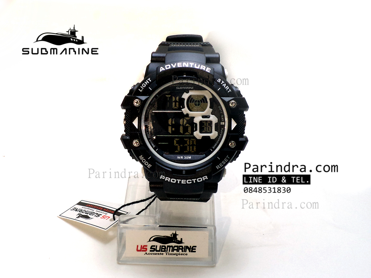 นาฬิกา US submarine TP1334M สีดำขอบขาวพื้นหลังดำ