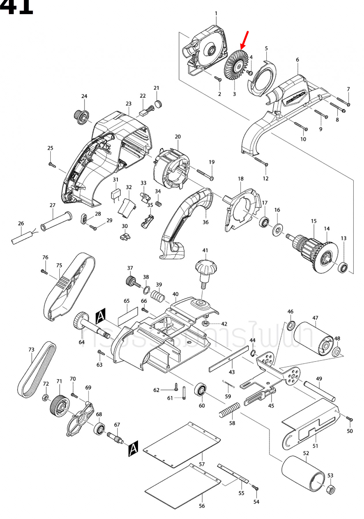 ใบพัด เครื่องขัดกระดาษทราย Makita, Maktec รุ่น MT940, MT941 [#3], 9403 [#25], M9400B [#3] Pn.241662-7 (แท้) ##
