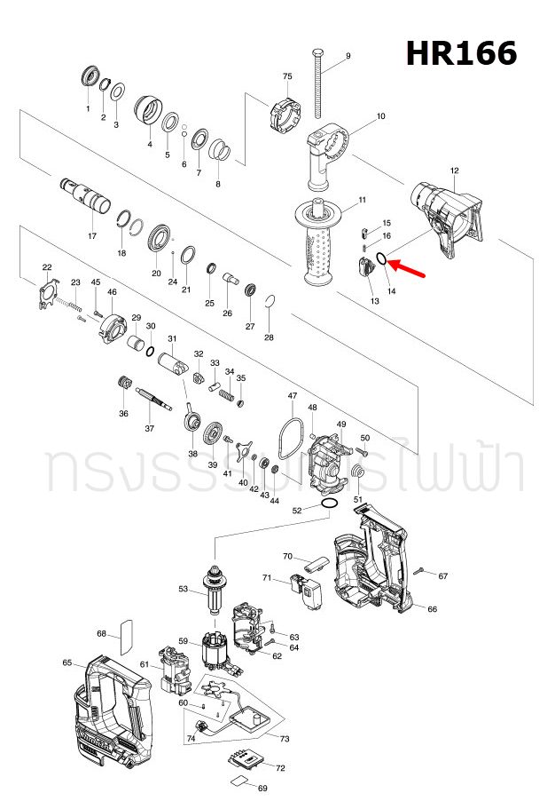 TOOL HOLDER สว่านโรตารี่ Makita มากีต้า HR166, HR166D [#14] Pn.326841-9 (แท้) ##