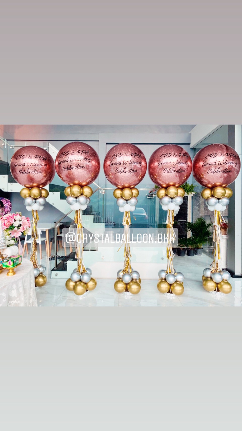 เสาลูกโป่ง เปิดงาน-เปิดร้าน Theme โรสโกล 5 เสา พร้อมตกแต่ง สามารถเปลี่ยนสีลูกโป่ง/เปลี่ยนข้อความได้
