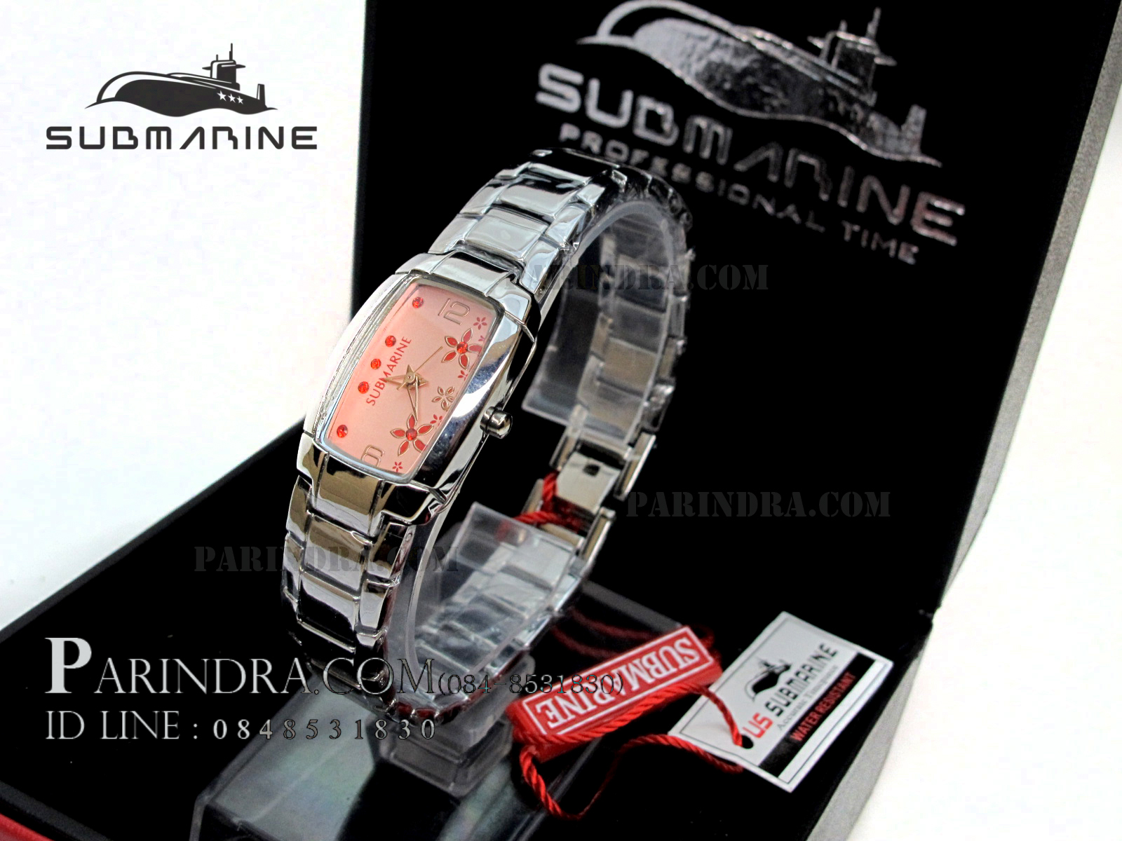 นาฬิกา U.S. submarine รุ่น J043L ลายดอกไม้ ทรงรี หน้าปัดสีชมพู