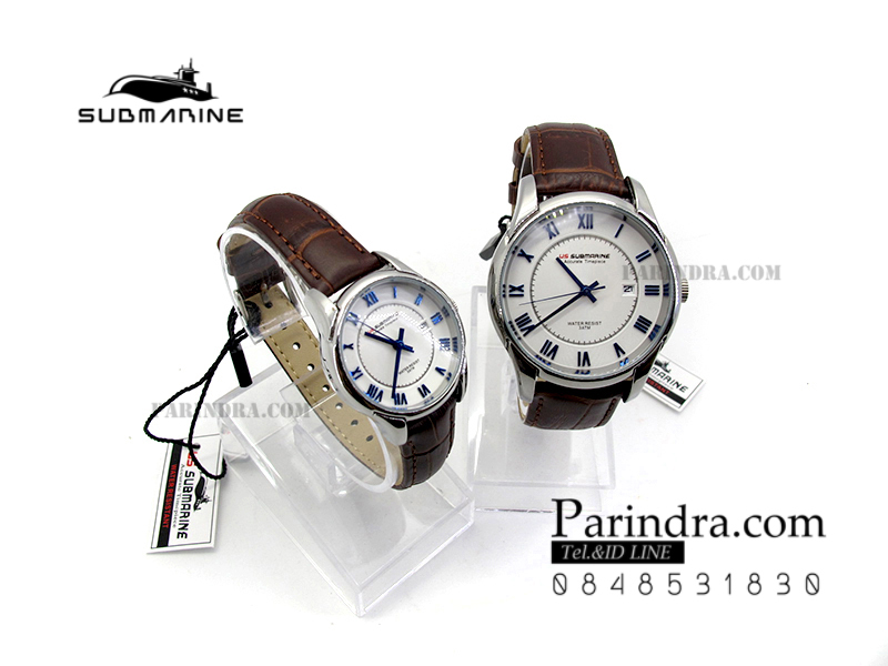 นาฬิกา US Submarine J118MD ของแท้ 100 % สายหนังน้ำตาลหน้าปัดขาว