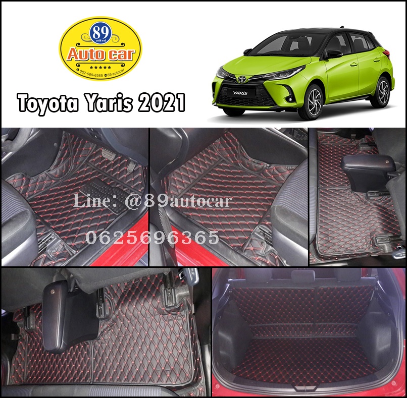พรมรถยนต์ Toyota Yaris 2021 ปูพรมVVIP สีดำด้ายแดง เต็มคัน