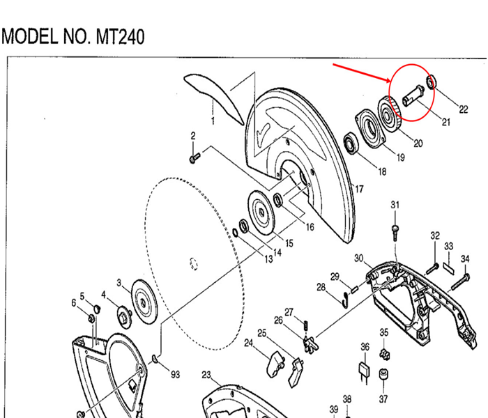 แกนเฟือง แท่นตัดไฟเบอร์ มาคเทค Maktec MT240, MT241[#21], LW1401 Pn.324321-9 (แท้) #H8
