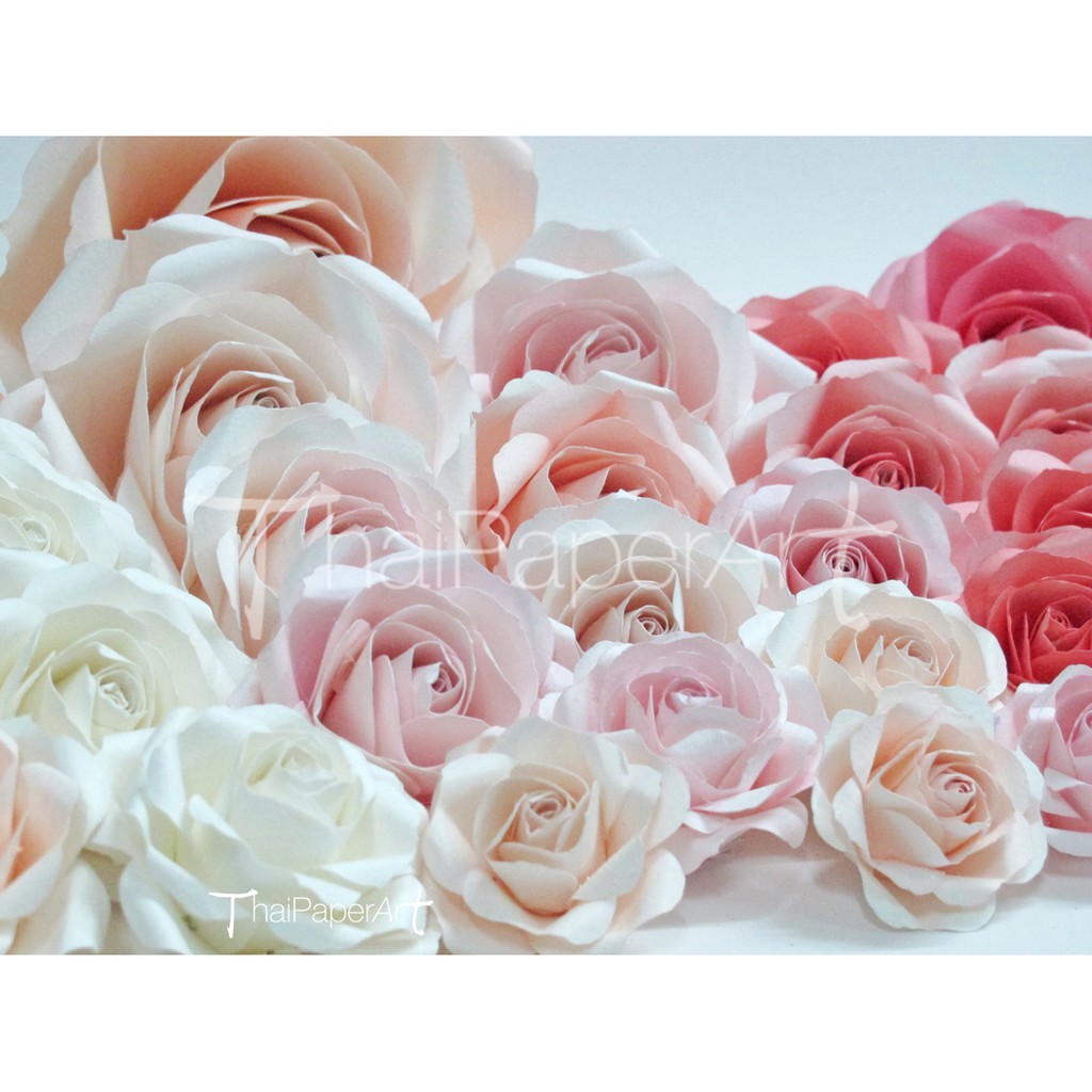 ดอกไม้กระดาษ กุหลาบ ขนาด 12, 18, 22, 28 เซนติเมตร กระดาษ 200 แกรม อยู่ทรง ทนแดด ทนความชื่น