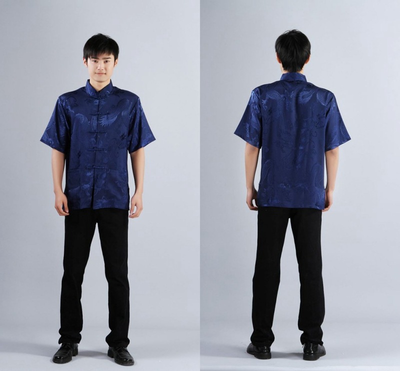 Pre-order ชุดจีน เสื้อจีนชาย แขนสั้น สีน้ำเงิน