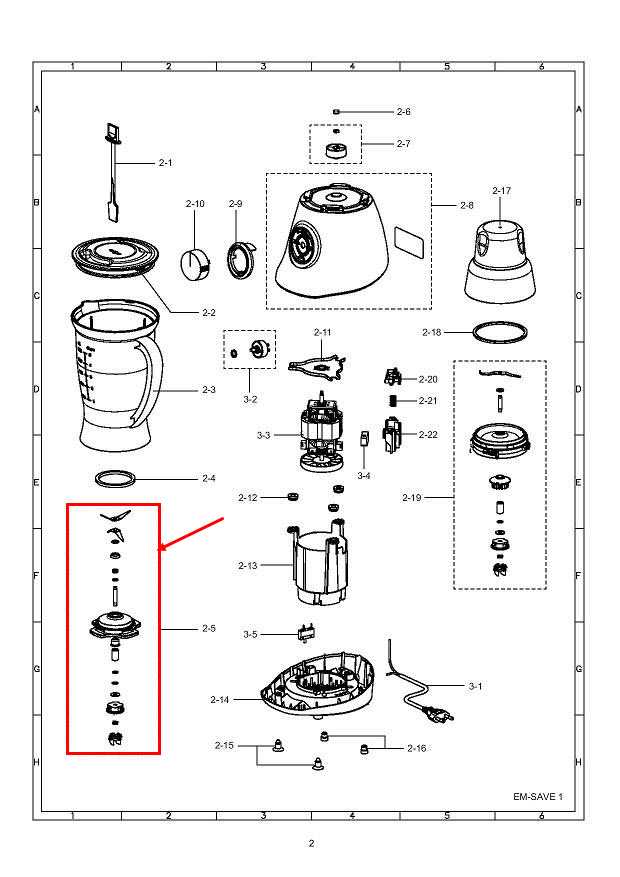ใบมีดเครื่องปั่น SHARP (ชาร์ป) รุ่น EM-SMART4, EM-SAVE1, EM-SAVE D, EM-22A, EM-44A Pn.9F2081ASY (แท้)