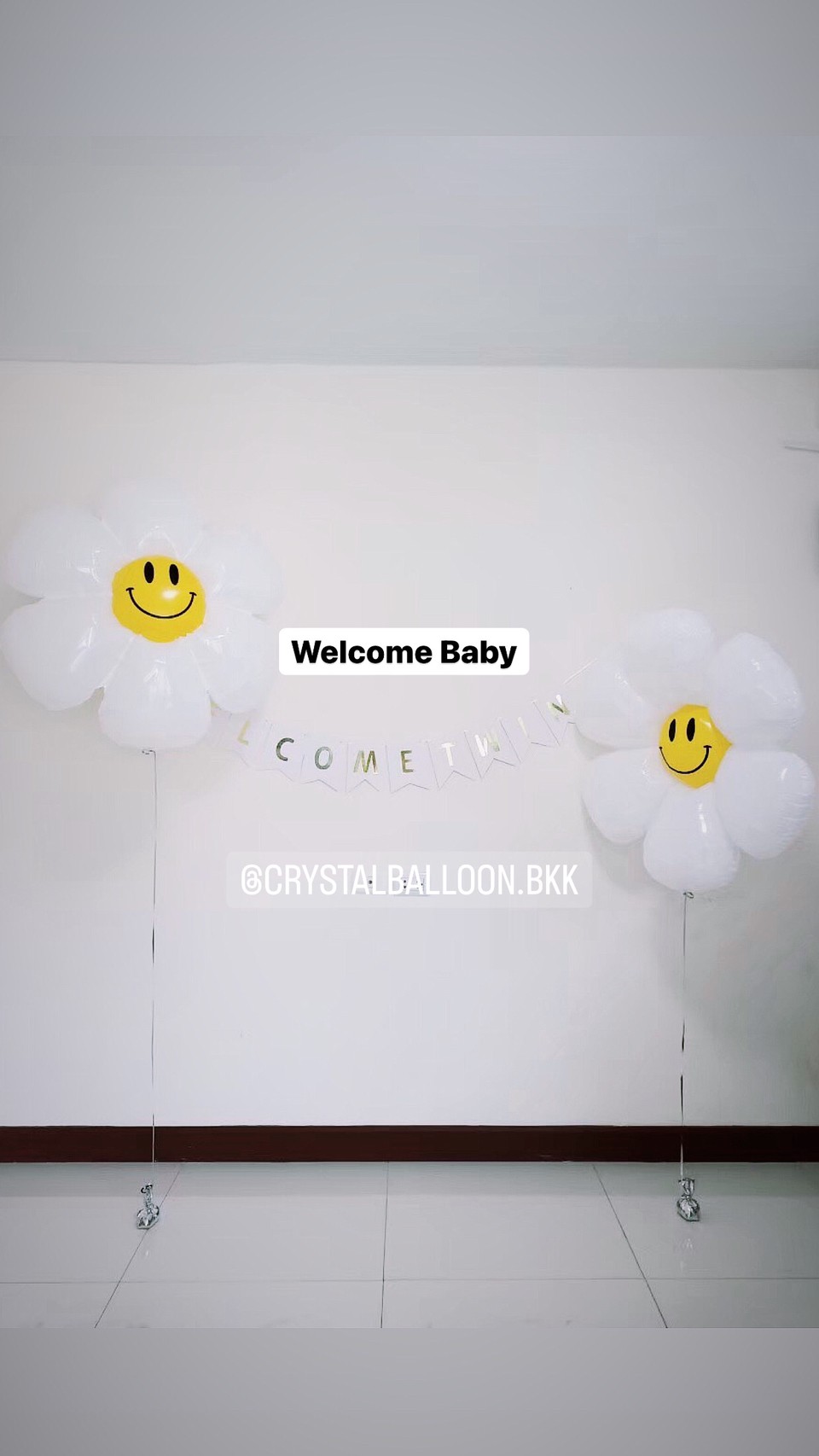 ลูกโป่ง Welcome Baby ลูกโป่งฟอยล์ดอกเดซี่ 2 ดอก พร้อมตกแต่ง ป้ายธง 11 ตัวอักษร สามารถเปลี่ยนสีข้อความ/เปลี่ยนสี-ป้ายธง/เปลี่ยนฟอยล์ตกแต่งได้