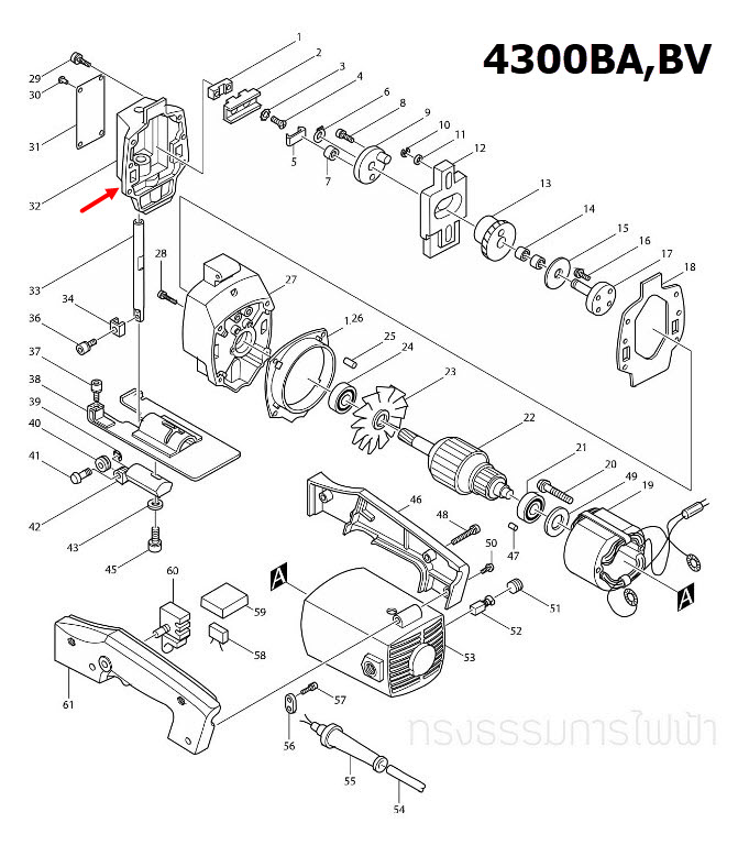 ฝาปิดเสื้อเฟือง เลื่อยจิ๊กซอว์ Makita-มากีต้า 4300BA, 4300BV [#32] #H3