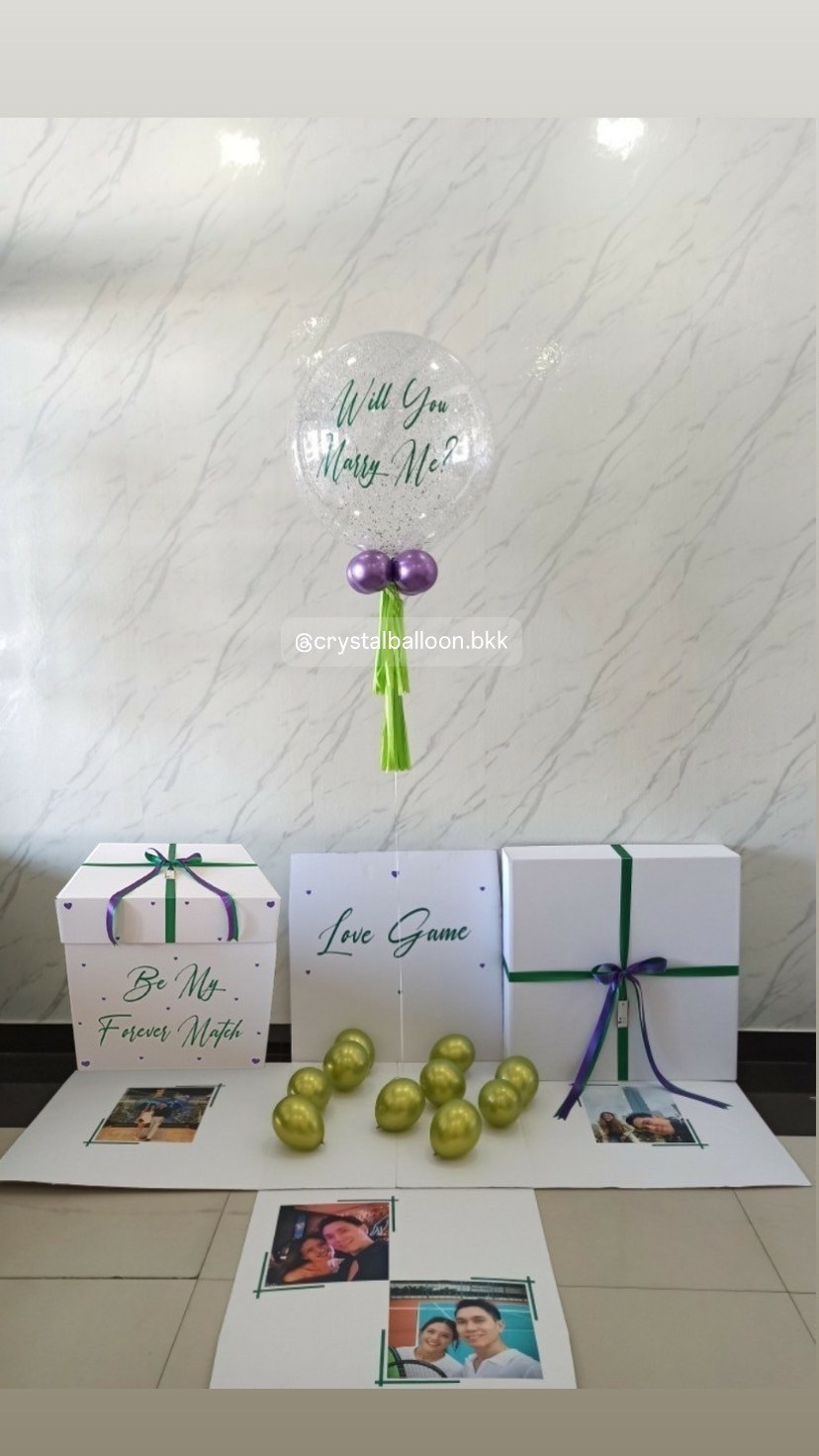 Surprise Box Will You Marry Me? กล่องเซอร์ไพรส์ขอแต่งงาน Bubble ขนาด 24'' พร้อมตกแต่ง สามารถใส่รูปได้ 4 รูป สามารถเปลี่ยนสีลูกโป่ง/เปลี่ยนข้อความได้