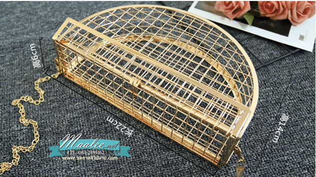พร้อมส่ง Evening Clutch กระเป๋าออกงาน สีทอง แบบโปร่งลายตาราง ใส่ของได้เยอะ พร้อมสายโซ่