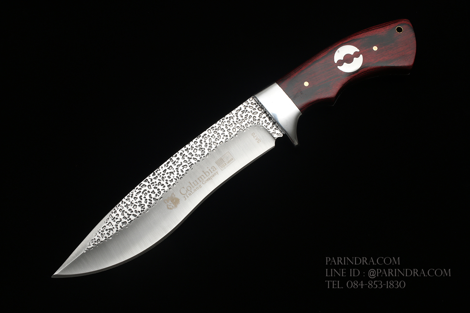 มีดใบตาย Columbia รุ่น SA70 ด้ามไม้ ลวดลายค้อนตี