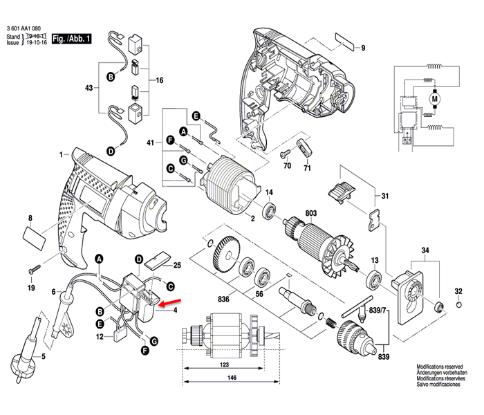 สวิทช์ สว่านกระแทก Bosch บอช GSB550, GSB500 RE, GSB1300 Pn.1619PA0679 (แท้)##