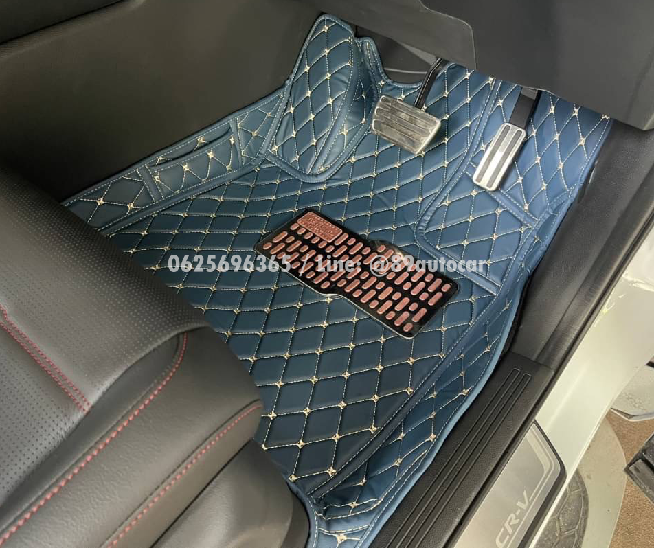 พรมปูพื้นรถยนต์ Honda CR-V G6 5 ที่นั่ง 2024 ปูพรม6D สีน้ำเงินด้ายทอง เต็มคัน