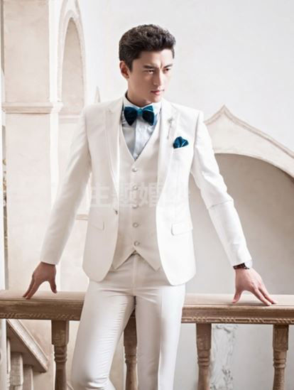 พร้อมเช่า ชุดสูทชาย สีขาว งานเนียบ (พร้อมเสื้อกั๊ก)